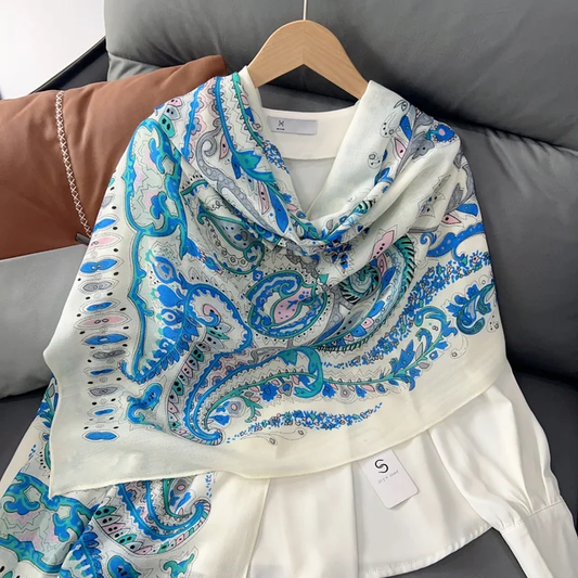 Blue White Mehendi Printed Viscose Scarf