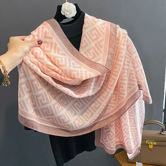 Pink S Geometric Brand Print Viscose Scarf