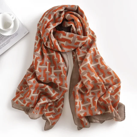 H Orange Printed Viscose Scarf