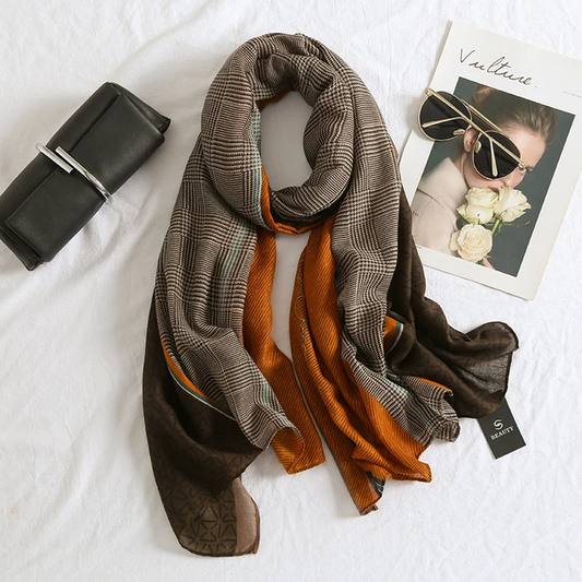 Orange Brown Brand Print Viscose Scarf