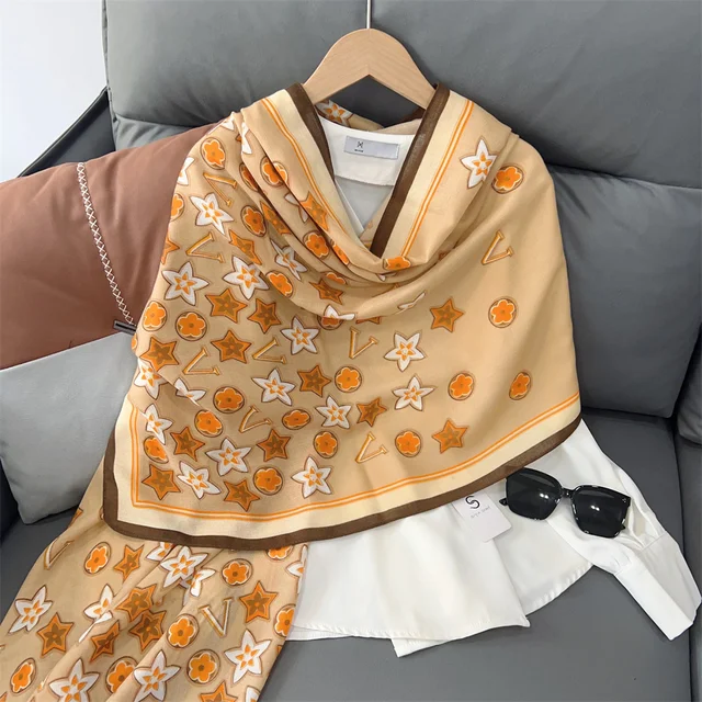 L Brand Orange Printed Viscose Scarf