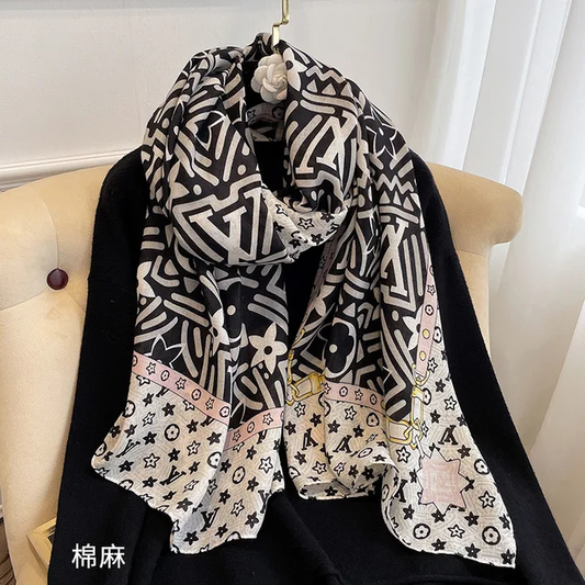 V Cotton Printed Viscose Scarf