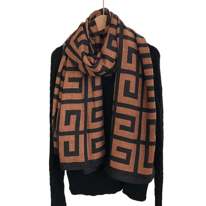 Brown Checker Printed Viscose Scarf