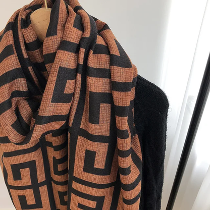 Brown Checker Printed Viscose Scarf