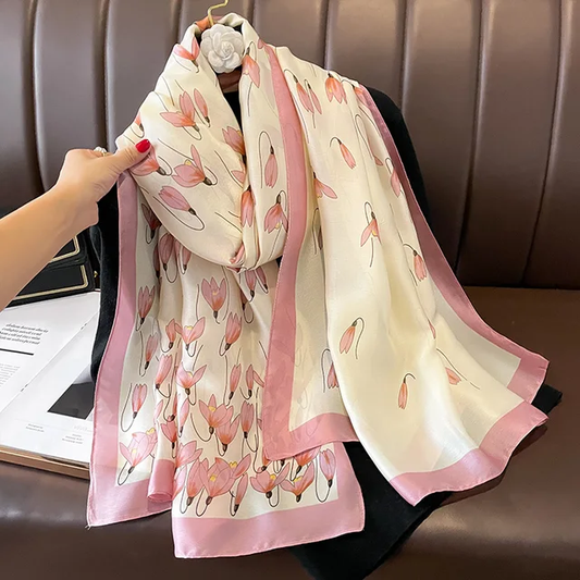 Pink Lily Printed Silk Scarf