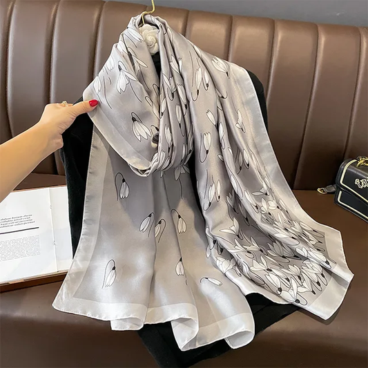 Silver Lily Printed Silk Scarf