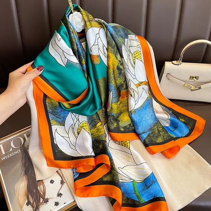 Lotus Printed Silk Scarf