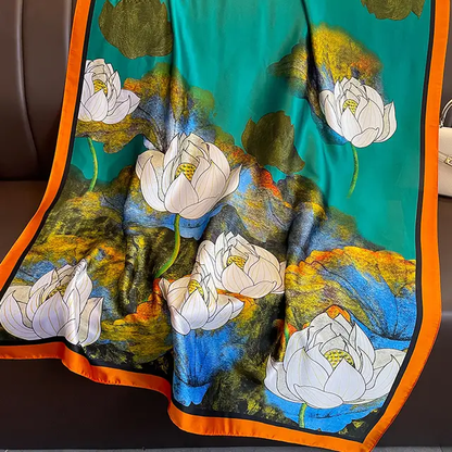 Lotus Printed Silk Scarf