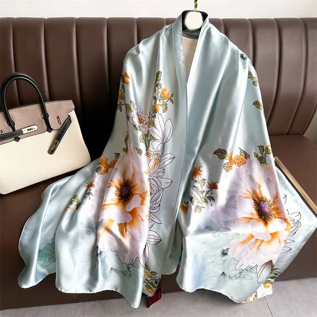 Teal Autumn Breeze Printed Silk Scarf