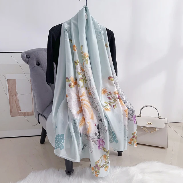 Teal Autumn Breeze Printed Silk Scarf