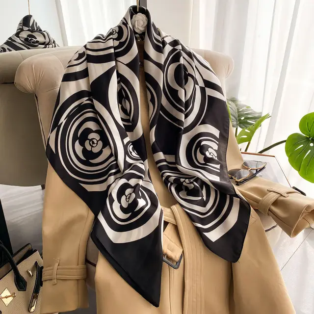 Black Rosei Printed Silk Scarf