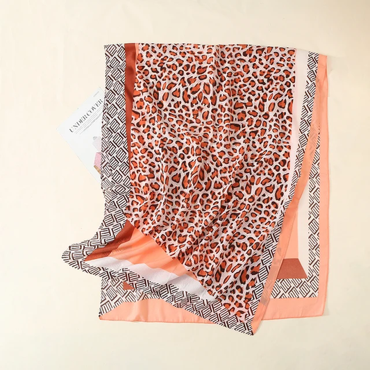 Neon Orange Chain Animal Printed Viscose Scarf