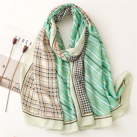 Green Checks Printed Viscose Scarf