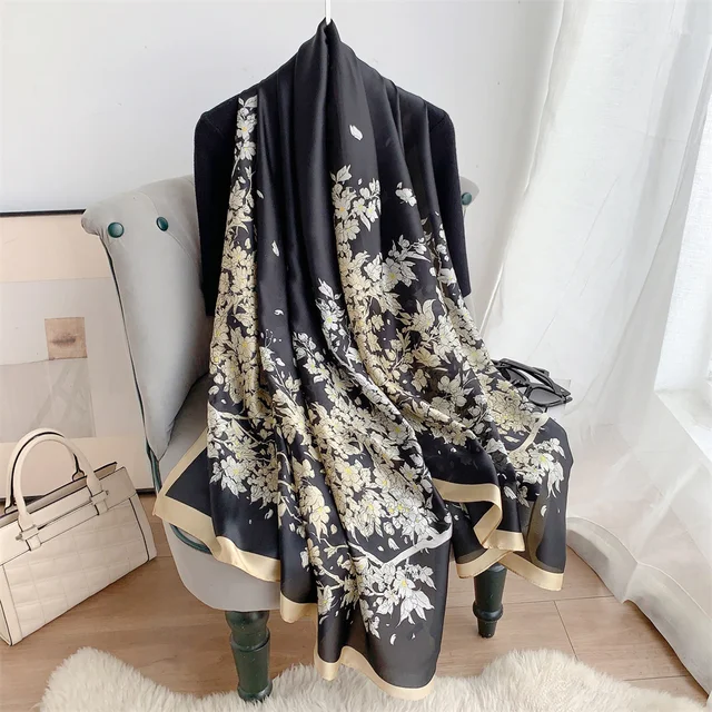 Black Swiss Gold Printed Viscose Scarf