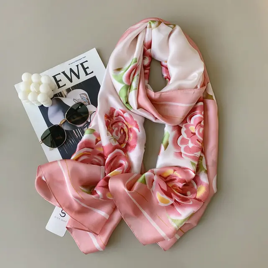 Pink Gallica Printed Silk Scarf