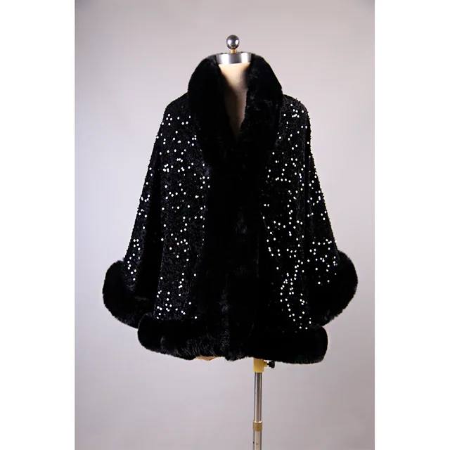 Full Black Sequence Party Poncho Shawl