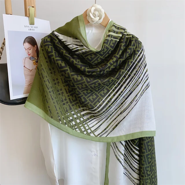 EF Green Printed Viscose Scarf