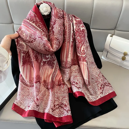 Red Artistic Printed Silk Scarf