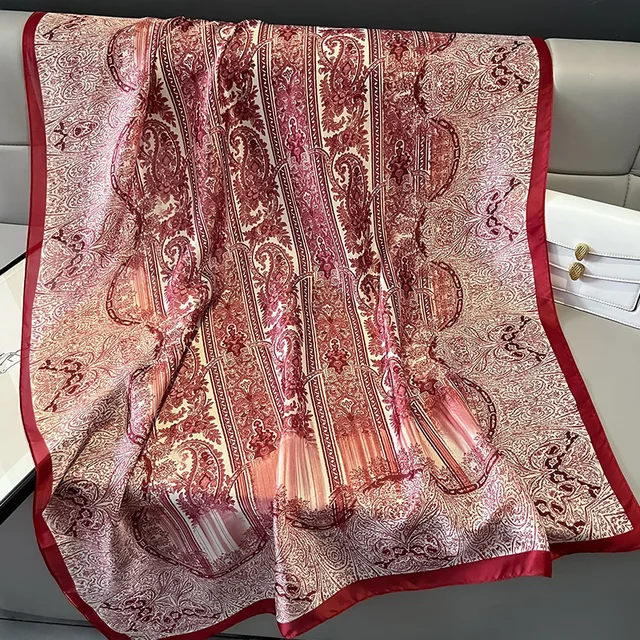 Red Artistic Printed Silk Scarf