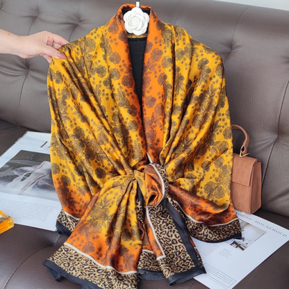 Golden Animal Printed Silk Scarf