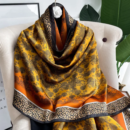 Golden Animal Printed Silk Scarf