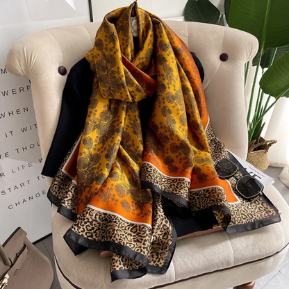 Golden Animal Printed Silk Scarf