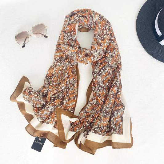 Mustard Brown floral Viscose Scarf