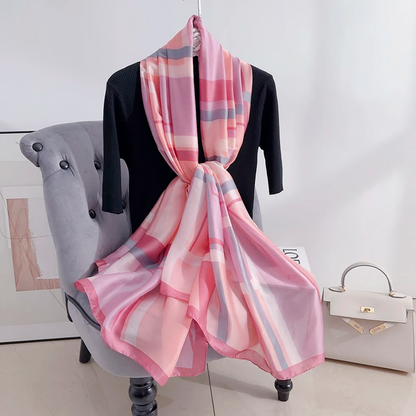 Lavender Peach Printed Silk Scarf