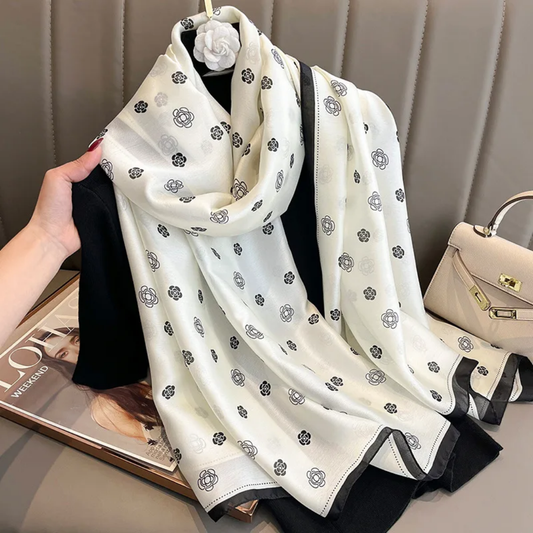 White Follies Printed Silk Scarf