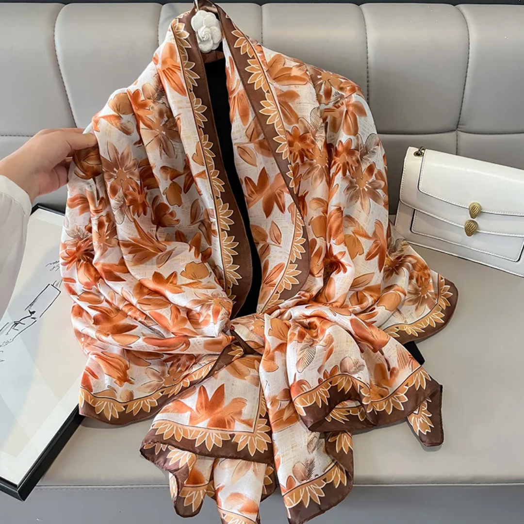 Rust Lily Petals Printed Silk Scarf