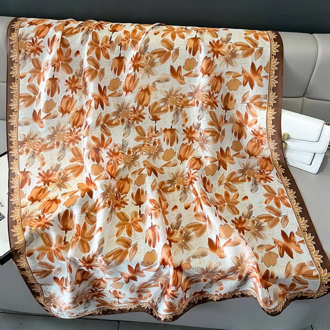 Rust Lily Petals Printed Silk Scarf