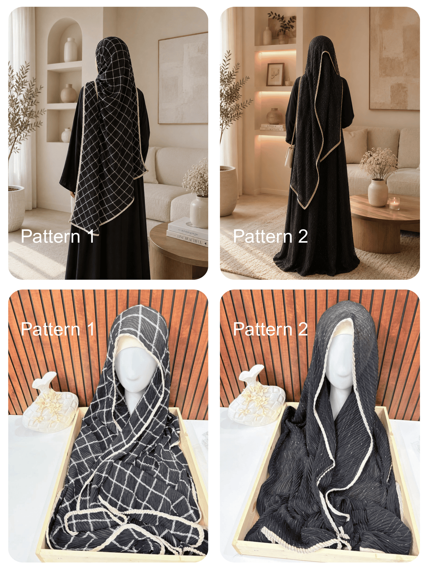 Black Cotton Self design Hijabs