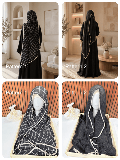 Black Cotton Self design Hijabs
