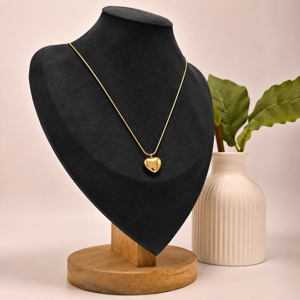 Puff Heart Gold-Tone Anti-Tarnish Necklace