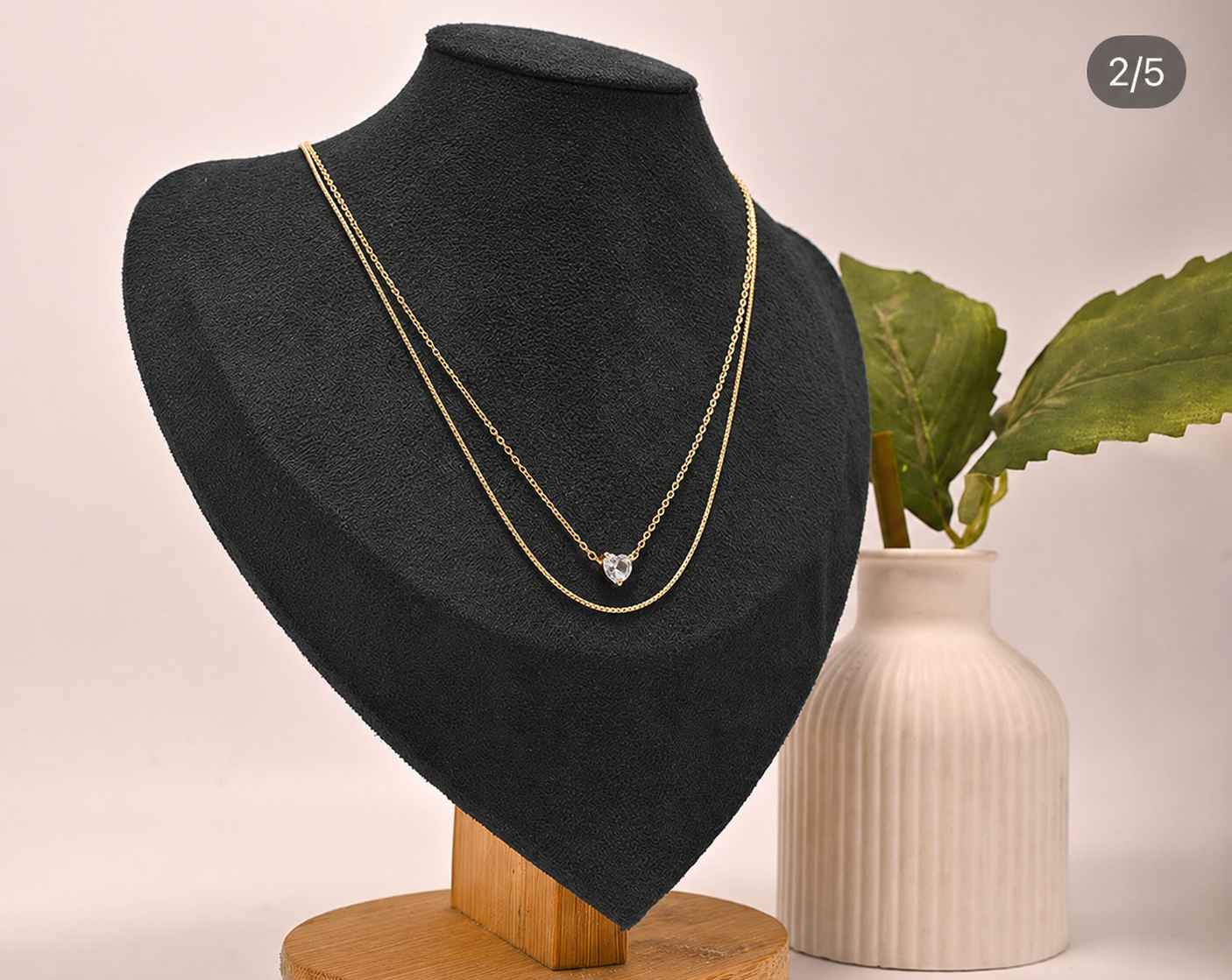 Heart Stone Layer Gold-Tone Anti-Tarnish Necklace