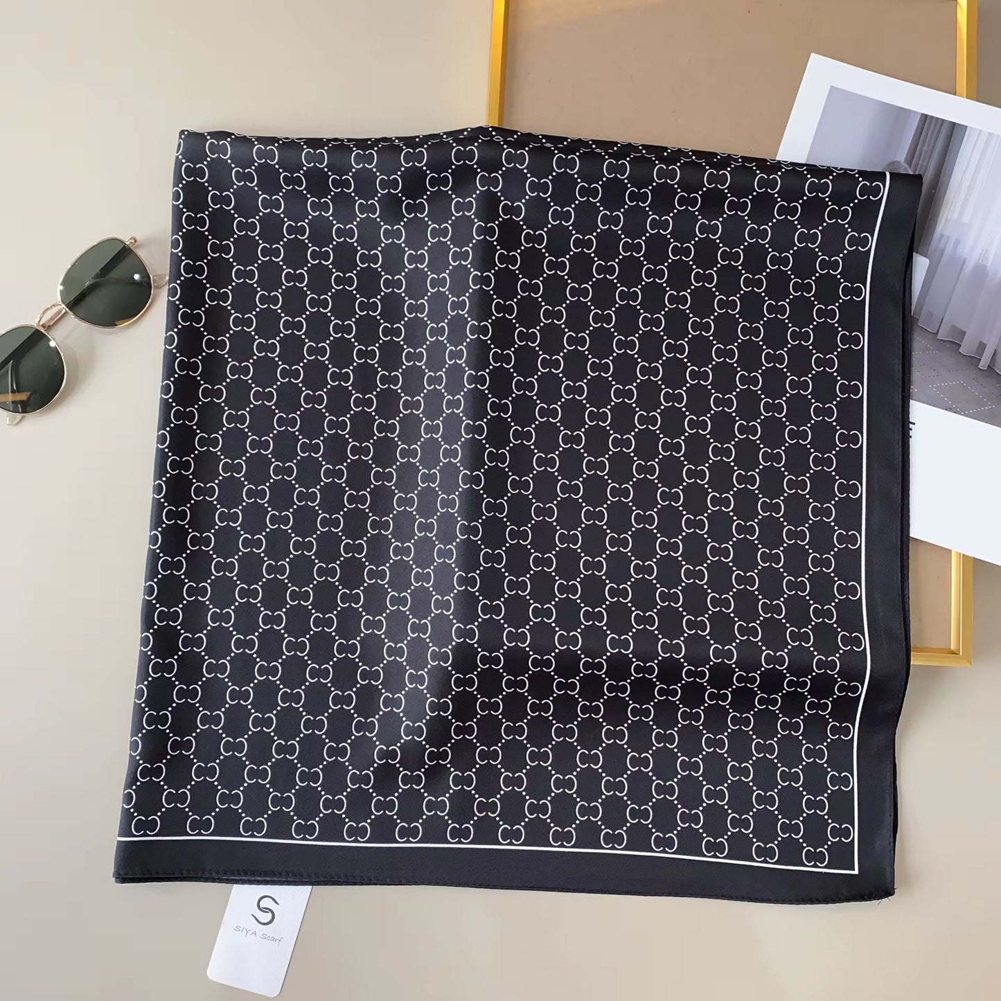 Black Cosmos Square Scarf