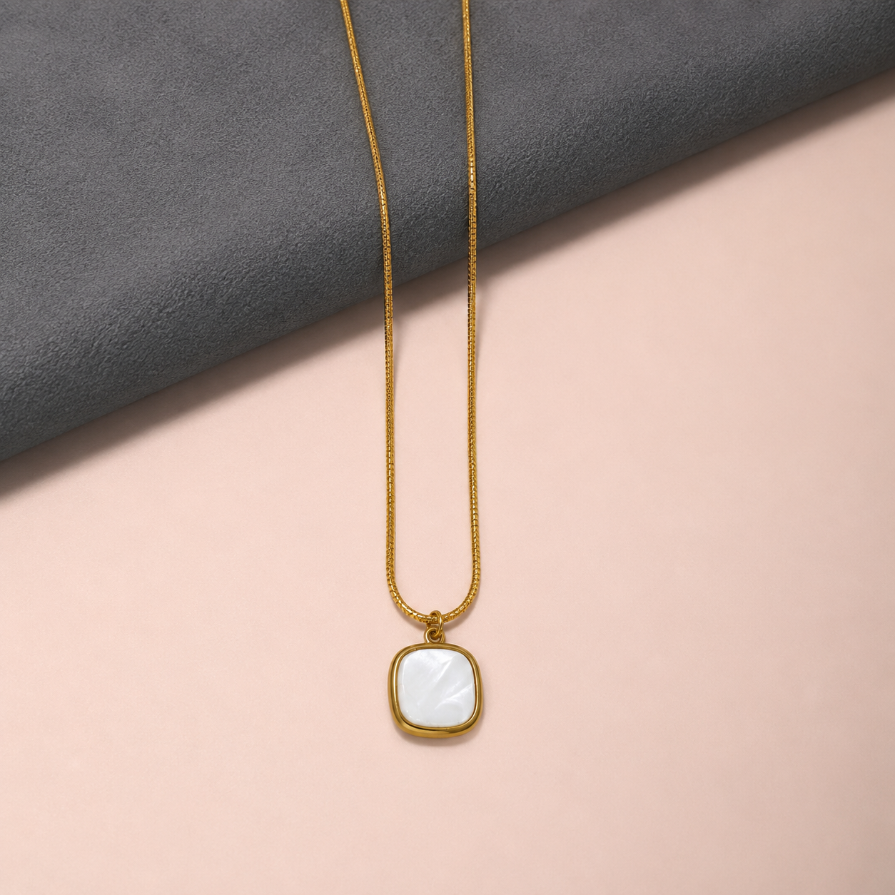 White Square Gold-Tone Anti-Tarnish Necklace
