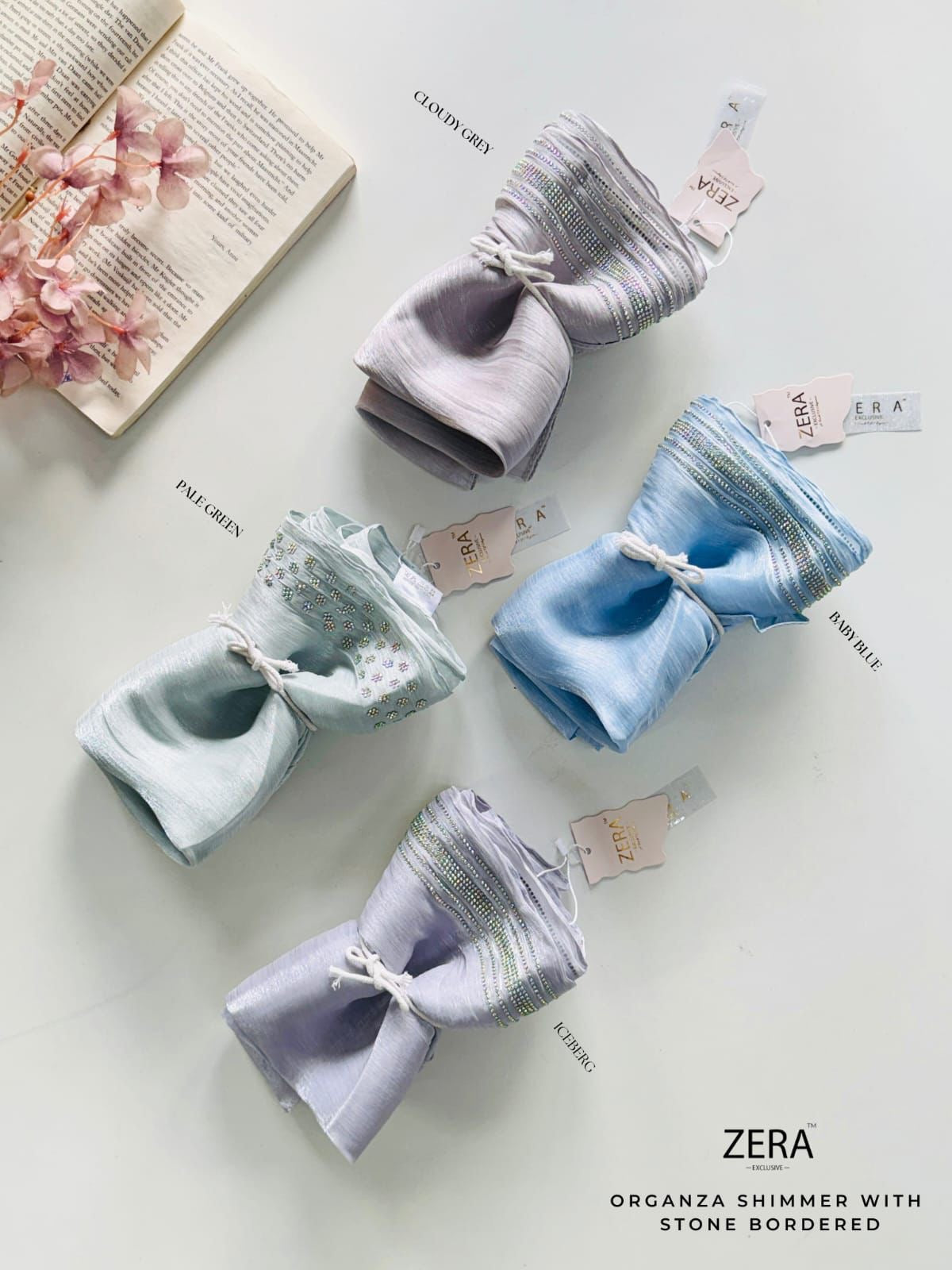 ZERA ORGANZA SHIMMER WITH STONE BORDERED