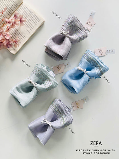 ZERA ORGANZA SHIMMER WITH STONE BORDERED