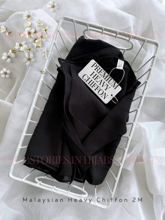 2M Black Premium Heavy Malaysian Chiffon Hijabs