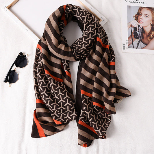 Coco Brown Printed Silk Scarf