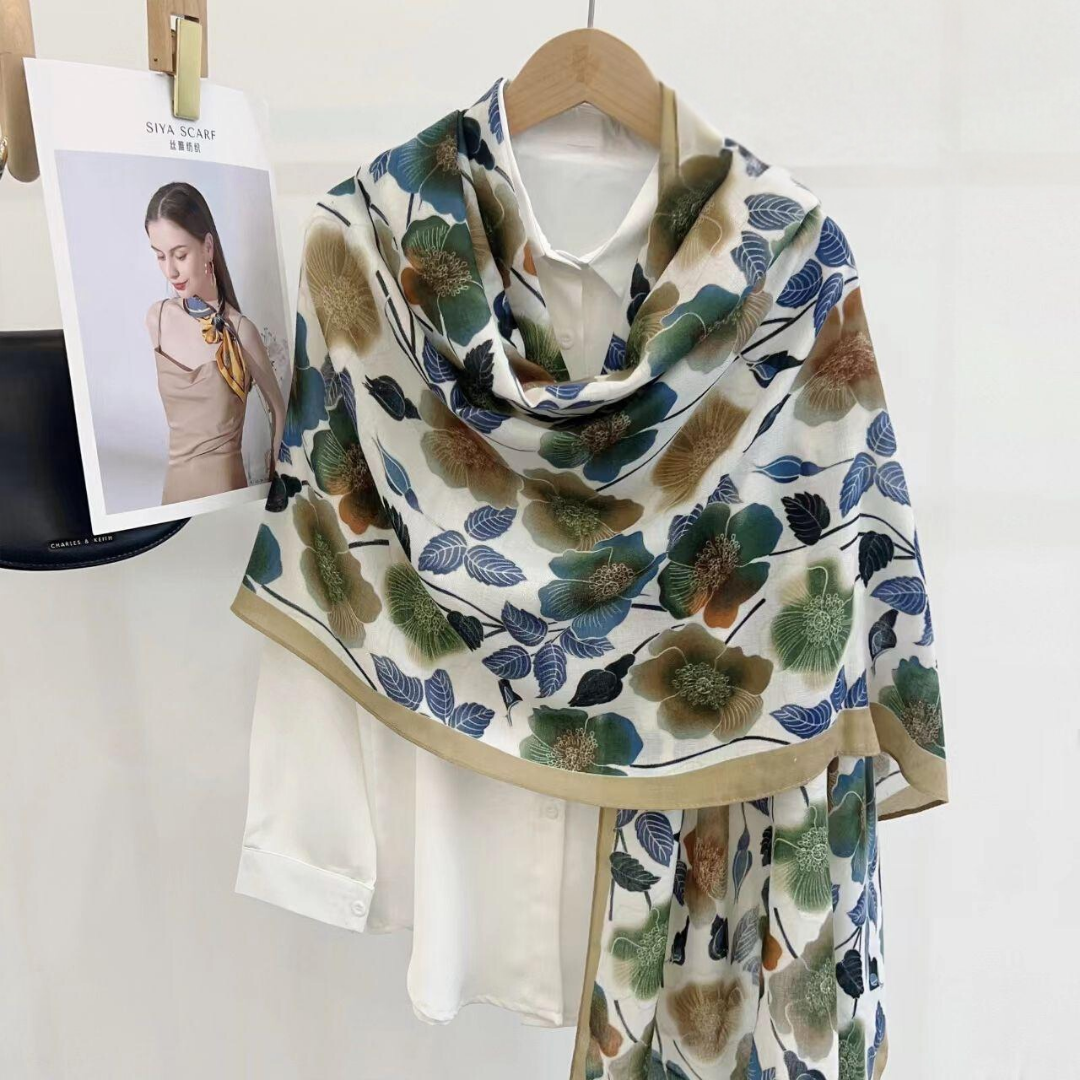 Green Tropical Escape Printed Viscose Scarf