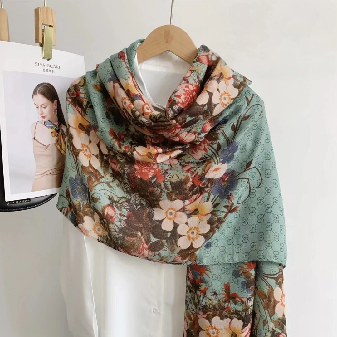 Garden Ink Floral Printed Viscose Scarf