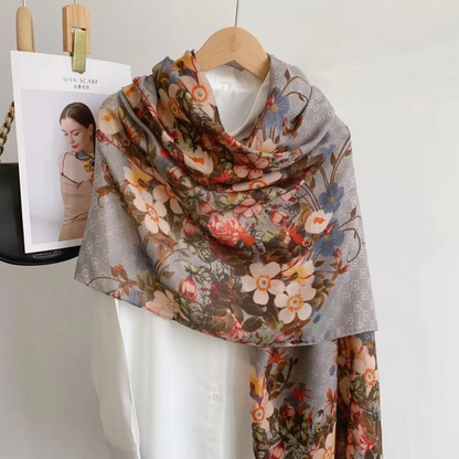 Grey Ink Floral  Printed Viscose Scarf