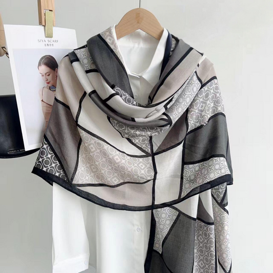 Black Squares Printed Viscose Scarf