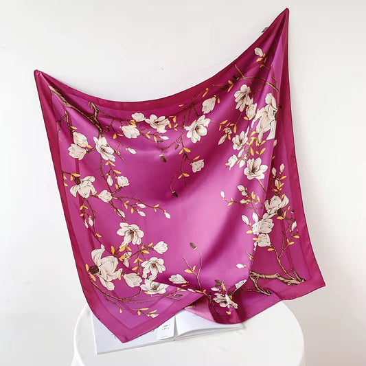 Wine Autumn Leaf Printed Square Scarf