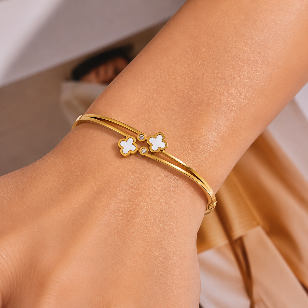 White Eternal Gold-Tone Anti-Tarnish Bangle Bracelet