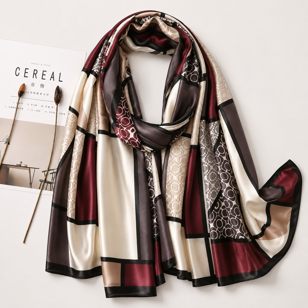 Wine Square Silk Scarf Monsoon Edition 26