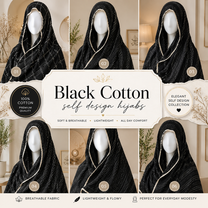 Black Cotton Self design Hijabs