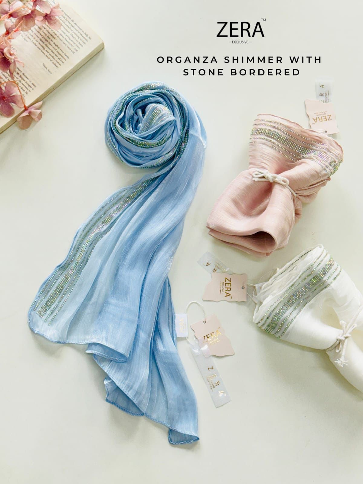 ZERA ORGANZA SHIMMER WITH STONE BORDERED